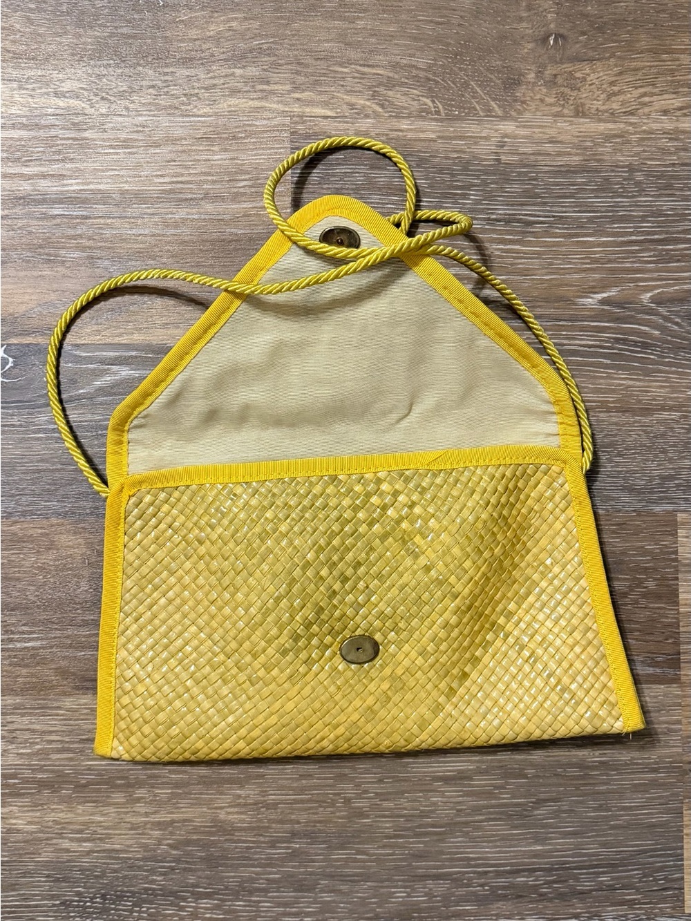 Vintage Liz Claiborne Yellow Woven Raffia Crossbody Clutch 80s Made In Italy - Picture 5 of 10